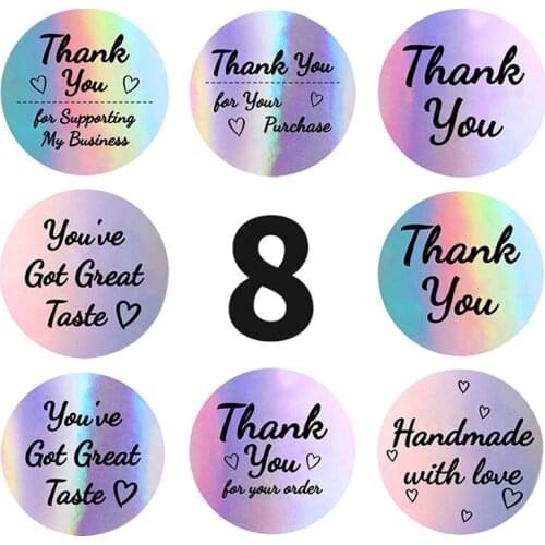 500pcs Rainbow Laser Thank You Stickers Small Business Stickers Adhesive Labels for Business Boutiques Gifts Wrapping Supplies