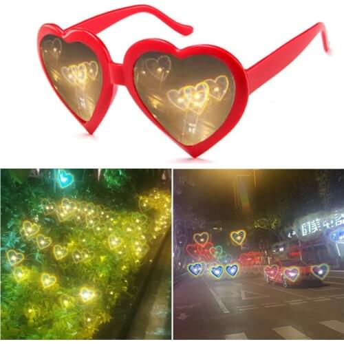 At Night Love Lights Sunglasses Change Heart Diffraction Unisex Heart Shaped Love Effects Glasses Watch The Lights Fishing Glass