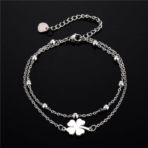 New Clover Double Chain Bracelet Waist Bead Stainless Steel Dolphin Heart Cross Creative Design Couple Bracelet Gift for Girls