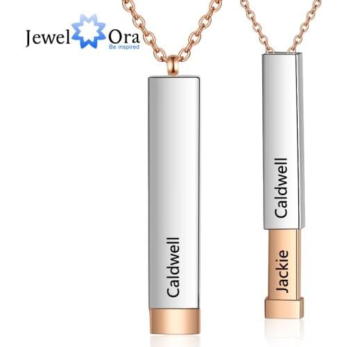 JewelOra Personalized 2 Names Vertical Bar Necklace & Pendant for Women Rose Gold Color Engraving Stainless Steel Chain Necklace