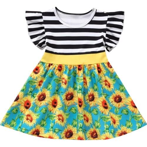 2 3 4 5 6 Year Girls Dress 2020 New Summer Casual Kids Clothes for Girls Striped Flower O-neck Children Clothing Baby Costume