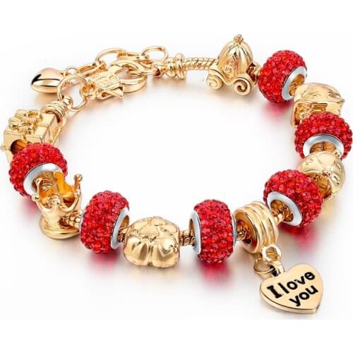 ATTRACTTO Gold heart Charm Bracelets For Women DIY Glass&Crystal Beads Bracelets Pulseras Jewelry Bracelets&Bangles SBR150122
