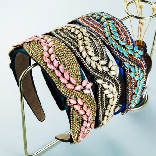 Luxury Full Diamond Baroque Headband Fashion Hair Accessories Women Leaf Color Diamond Wide-brimmed Hairband Boutique Hair Hoop