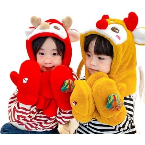 New Autumn Winter Children Hat Scarf Set Plush Baby Caps Boys Cap Girls Hat Scarf Set Warm Thick Velvet Baby Hat Scarf Set