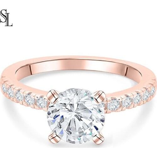 SL Classic Engagement Silver Ring For Women 925 Sterling Silver Fine Jewelry Wedding Pave Setting 반지