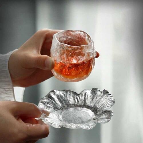 Japanese Style Glass Teacup Tray Black Red Kung Fu Teacups Tea Maker Insulated Saucer Flower Shape Snack Dessert Nuts Plate Gift