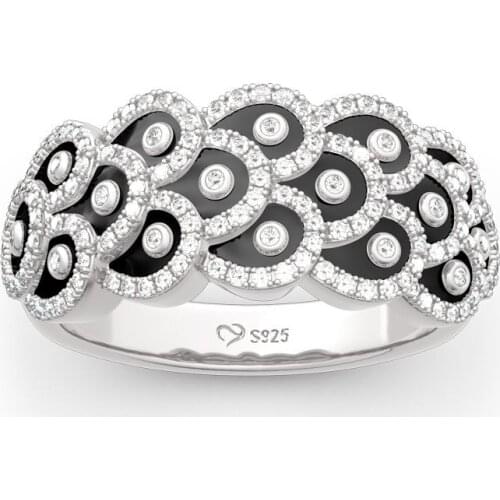 Vintage Black Crystal Peacock Wedding Rings For Women Accessories Fashion Silver Color Eeys Leaves Ring Bulgaria Jewelry Gifts