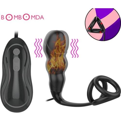 12 Speeds Heating Anal Beads Vibrator With Ring for Men Strapon Dildo Vibrator Remote Anal Plug Strap On Anal Sex Toys for Men