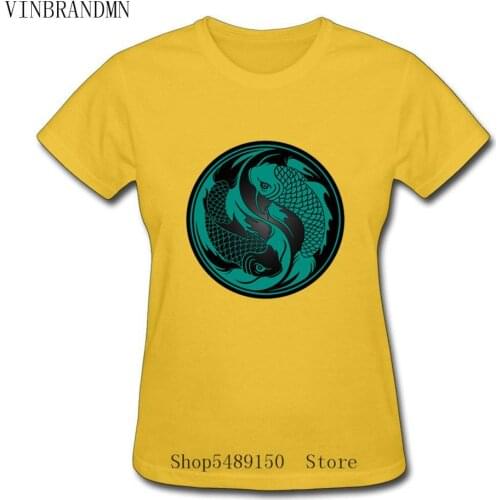 Vintage Chinese Clothing Yin Yang Design Tees Koi Fishes T-Shirt For Women Lucky Birthday Gift T Shirt Trout Fish Hipster Tshirt