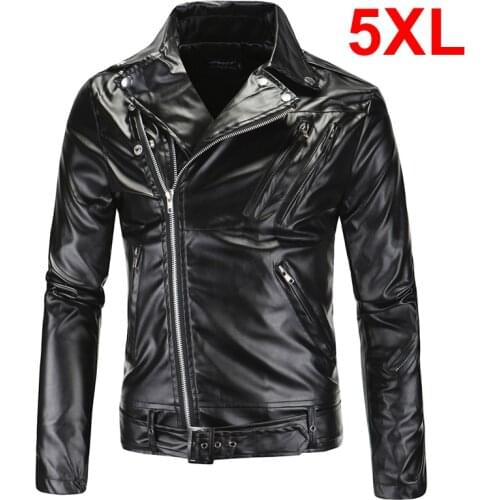 Mens PU Jacket Autumn Motorcycle Biker Leather Jackets Slim Fit Plus Size 5XL Coat Fashion Travel Outdoor Outerwear Male