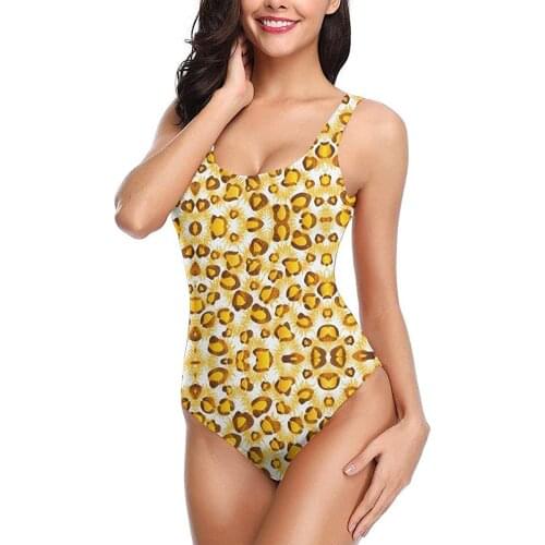 Womens Swimsuits Animal Yellow Gold Fur Womens Backless Bikini Sexy Girl Summer Beach Swimwear High Waisted YELLOW