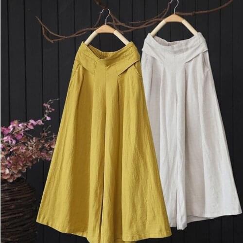 Plus Size Wide Leg Pants Women High Waist Casual Calf-Length Pants Loose Hot Pants Cotton and Linen Long 2021 Fashion Trousers