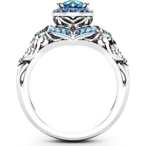 Fashion new womens blue eternity ring new chic flower womens wedding ring size 5-10