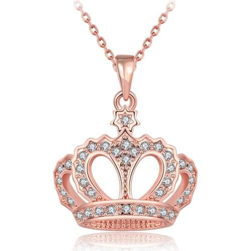 Deelan Fashion For Women Crown Charm Street Trailer Necklace Girl Rose Gold Color Austrian Crystal Necklace