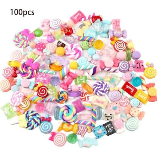30/50/100Pcs Assorted Resin Charms Mixed Candy Sweets Drop Oil Flatback Cabochon Beads for DIY Scrapbooking Phonecase Crafts