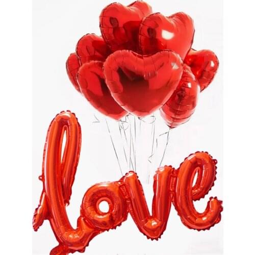 9pcs/set Wedding Love Heart Foil Balloons Happy Birthday Party Decoration Helium Balloon Marriage Valentines Day Party Decor