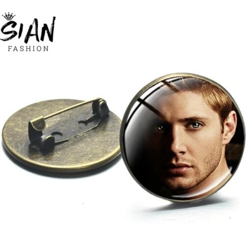 SIAN Movie Supernatural Series Metal Brooch Dean Sam Pentagram Symbo Bronze Silver Color Glass Brooches Pin Fans Collected Gift