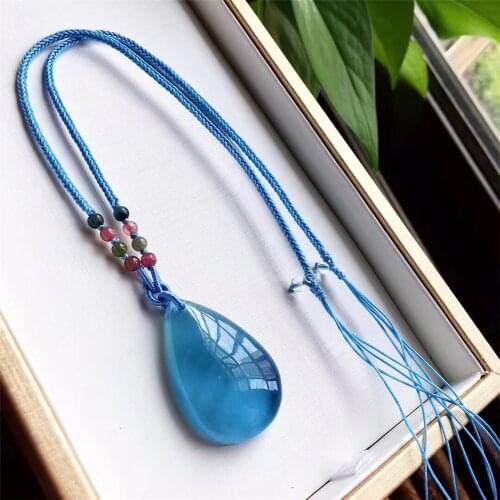 Top Natural Blue Aquamarine Clear Beads Pendant Woman Man 38x23mm Gemstone Hot Fashion Water Drop Healing Stone AAAAAA