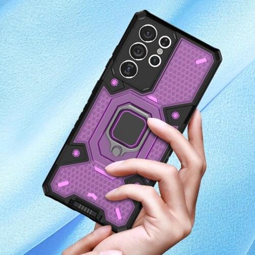 For Samsung S21 Ultra Plus A52 A72 A42 A32 Note 20 Case Armor Honeycomb Clear Shockproof Airbag Finger Ring Stand Holder Cover