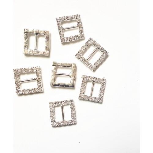 CJSIR 10Pcs 16mm Silver Square Rhinestone Buckle Slider for Wedding Invitation Decor Christmas Buckles