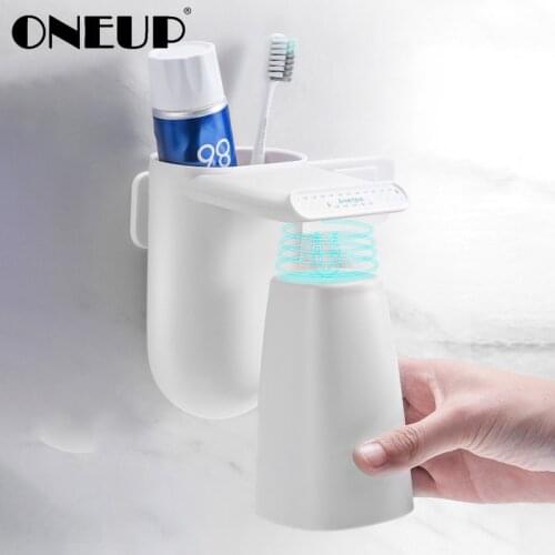 ONEUP Magnetic Adsorption Toothbrush Holder Wall-mounted Toothpaste Toothbrush Storage Rack Punch Free Bathroom Accessories Set