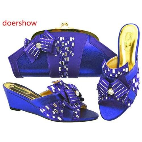 Doershow Ladies Matching violet Shoe and Bag Set African Women Matching Bags for Women Nigerian Wedding Shoes and Bags !SH1-17