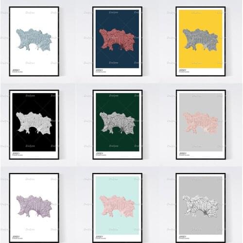 Jersey Island Topographic Map Nordic Retro Minimalism Painting Poster and Print on Canvas Hd Wall Art Modular Picture Home Decor