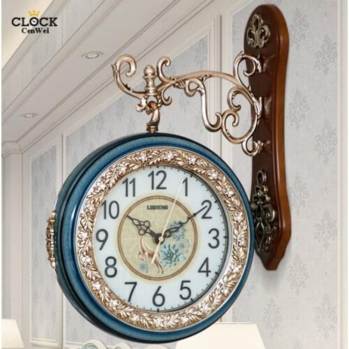 European Double Sided Wall Clock Blue Silent Clocks Creative Trend Guess Women Decorative Home Decor Living Room Watches 50Q330