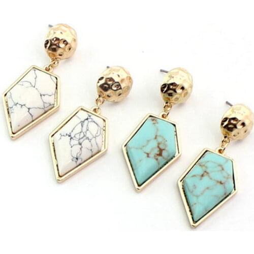 Point Turquoise Howlite Geometric Earrings for Women Polygon Stone Earrings Fresh Boutique Jewelry Wholesale