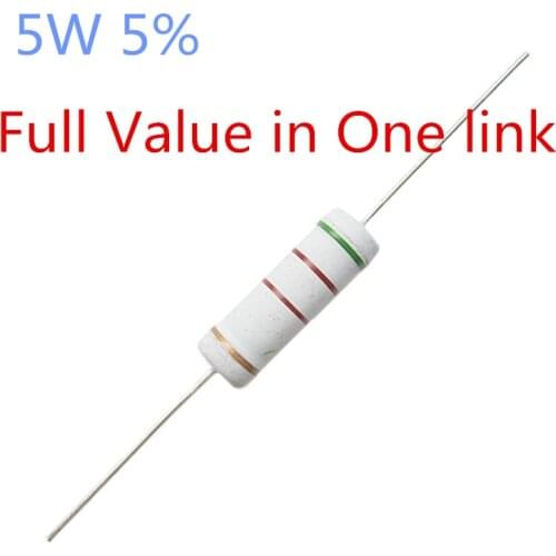10pcs 5W Carbon Film resistor 5% 1R ~ 1M 2.2R 10R 22R 47R 51R 100R 150R 470R 1K 4.7K 10K 47K 1 2.2 10 22 47 51 100 150 470 Ohm