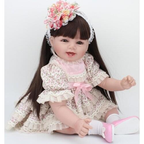 Collectible Dolls Real Baby Silicone Reborn Doll 22 Inch Long Hair Wigs Handmade Girls Dress for Real Life Dolls Kids Gifts