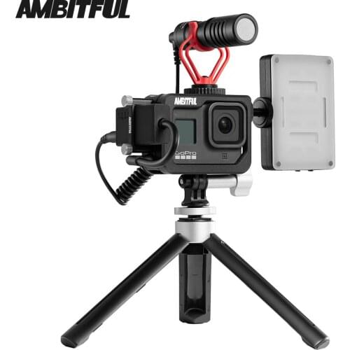 AMBITFUL Metal Vlog Case Cage for Gopro Hero 8 Extend Cold Shoe Mount for Microphone LED Light