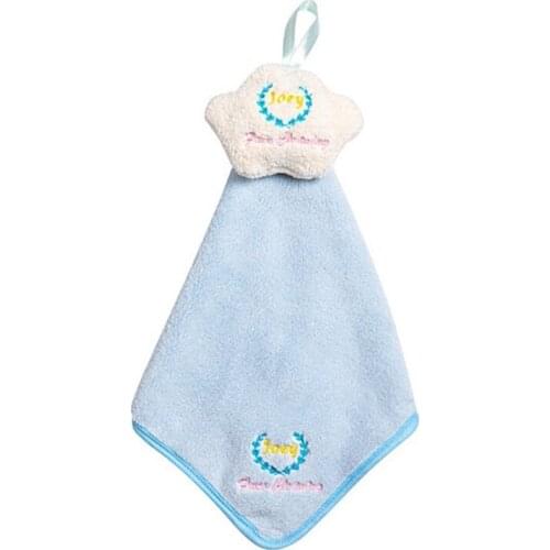 066E Cute Coral Velvet Hanging Hand Towel Cartoon Strawberry Cloud Heart Cleaning Cloth Thicken Absorbent Dishcloth with Loop