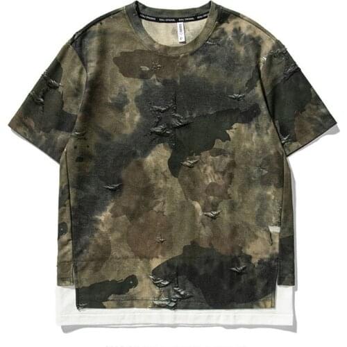 KIOVNO Men Military Camouflage T shirts Short Sleeves Ripped Summer Cotton Top Tees For Male Streetwear Outdoor
