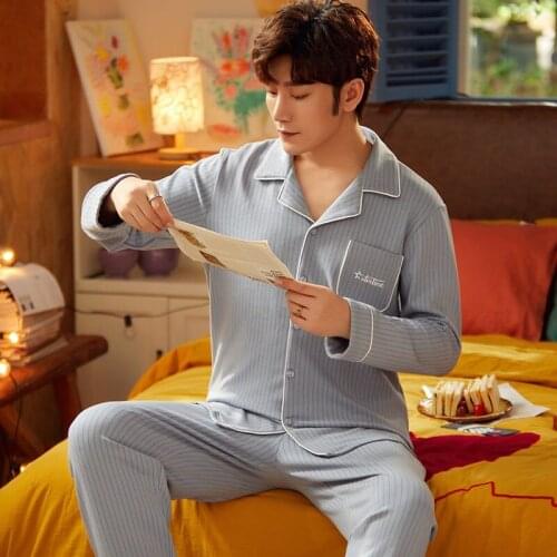 Oversize Men Cotton Pajamas Set Spring Autumn New Letter Sleepwear Nightwear Plus Size 3XL Home Wear Casual Pyjamas Pijamas