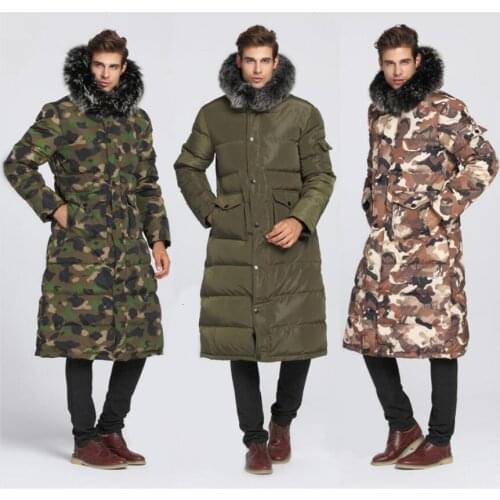 90% White duck down Men Long down jacket - 40 degrees Warm coat Real Fur Collar Thick Mens Winter coats