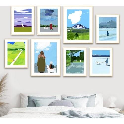 Girl Dog Snow Mountain Glacier Cloud Bird Wall Art Canvas Painting Nordic Posters And Prints Wall Pictures For Living Room Decor