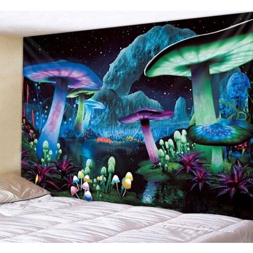 Fantasy Mushroom Castle Wall Tapestry Starry Sky Milky Way Psychedelic Landscape Tapestry Witchcraft Hippie Bohemia Home Decor