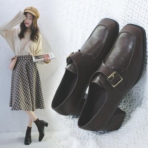 2020 new lady single shoes thick daily casual simple elegant generous metal buckle mature wild comfortable working shoes 11B-45