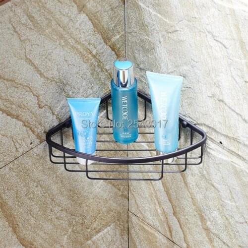 New Arrival Black Basket Shelf Wall Mounted Corner Liner Bathroom Shower Shampoo Storage Single Layer Copper Brass ZR2521