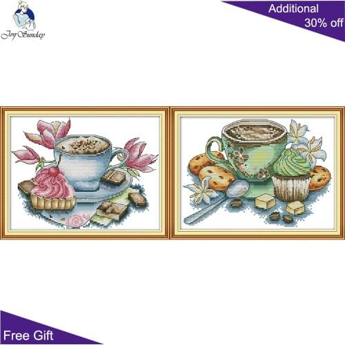Joy Sunday Teacup And Cake Needlework J429 J430 14CT 11CT Counted and Stamped Home Decor Teacup And Cake Cross Stitch kits