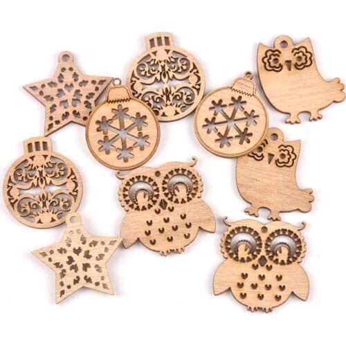 Christmas Ball/Owl/star Cutouts Natural Wooden Scrapbooking Diy Craft for wood decoration ornament handicrafts 10pcs MT1848