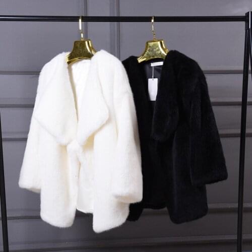 Savabien Faux Mink Fur Coat Turn Down Collar White Fake Fur Jacket 2019 Fashion Elegant Women Furry Fur Coats Festival Outerwear