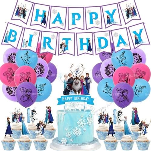 Disney Frozen 2 Party Decorations Princess Aisha Pull Flag Cake Topper Insert Balloon Happy Birthday Party Supplies Set