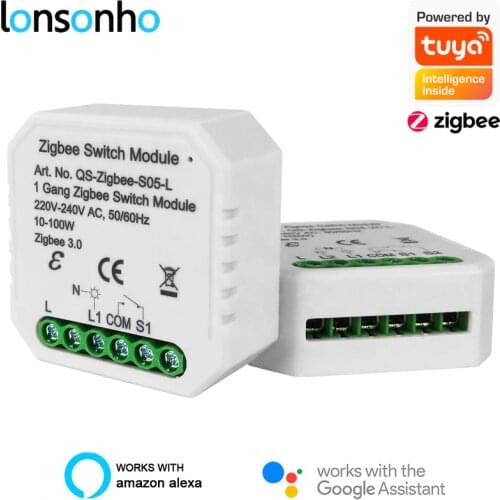 Lonsonho Tuya Zigbee Smart Switch Module No /With Neutral EU 220V 2 Way Wireless Light Switch Relay Zibee2MQTT Alexa Google Home