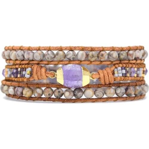 Boho Jewelry Gift 3 Wrap Bracelet Miyuki Seed Beads Bracelet Stone Pendant Bracelet