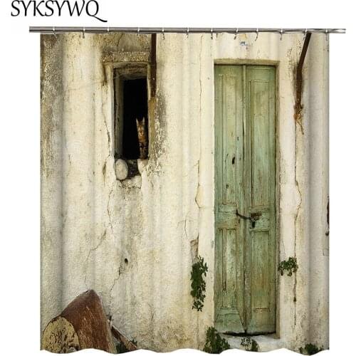 Farmhouse shower curtain wood door printed douchegordijn Polyester Fabric Waterproof bathroom curtain