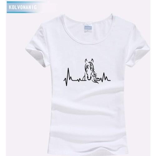 KOLVONANIG 2019 Women Girl Heartbeat Of Horse T Shirts Summer Style Short Sleeve Cotton Cute Riding Woman T-Shirts Tee Tops