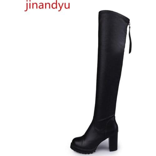 Chunky Overknees Boots Ladies Leather Shoes High Heels Platform Pumps Thigh High Boots Fashion Comfy Black Leather High Boots