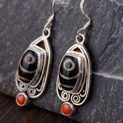 BESTLYBUY Real 925 Sterling Silver Lapis Lazuli Drop Earrings for Women Gift Silver Earrings Retro Fashion Jewelry Free Shipping